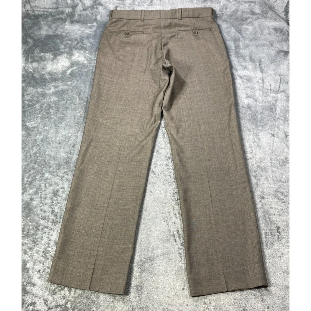 Neiman Marcus Dress Pants 34x32 Beige Sharkskin Super 120s Wool Straight Wide